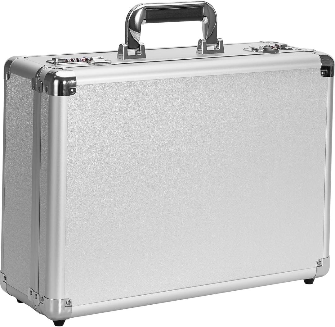 LOCKCURX Security Lock Boxes - 18.9 x 14.6 x 6.3 Inch X-Large, Portable Locking Storage Totes with Dual Combination Locks, Medicine Lock Box, Lock Boxes for Personal Items, Cash & Briefcase - Silver