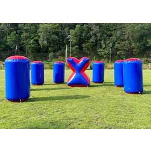 Inflatable Air Archery Bunker Set with Pump for Paintball, Airsoft, Archery Tag, Laser Tag, Soft Foam Dart Toy Rifle, Water Gun (8 Pieces,Blue and Red)