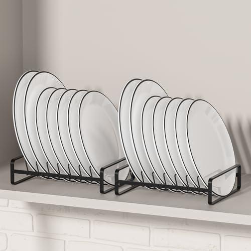 2 Pack Plate Holders Organizers 8 Slots Upright Cabinet Dish Drying Racks Metal Plate Stands (for 6In. 10In. Plates) Dish Organizers for Countertop and Cupboard(at Least 11.2in.Height) Black