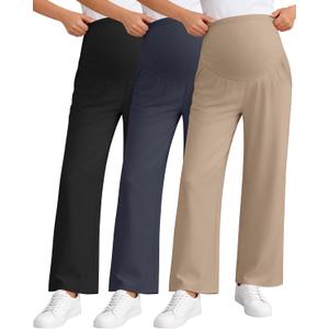 3 Pack Women's Maternity Pants Loose Wide Leg Pregnancy Sweatpants Over the Belly Lounge Pants Pajama with Pockets(Black, Charcoal Gray, Khaki,Small)