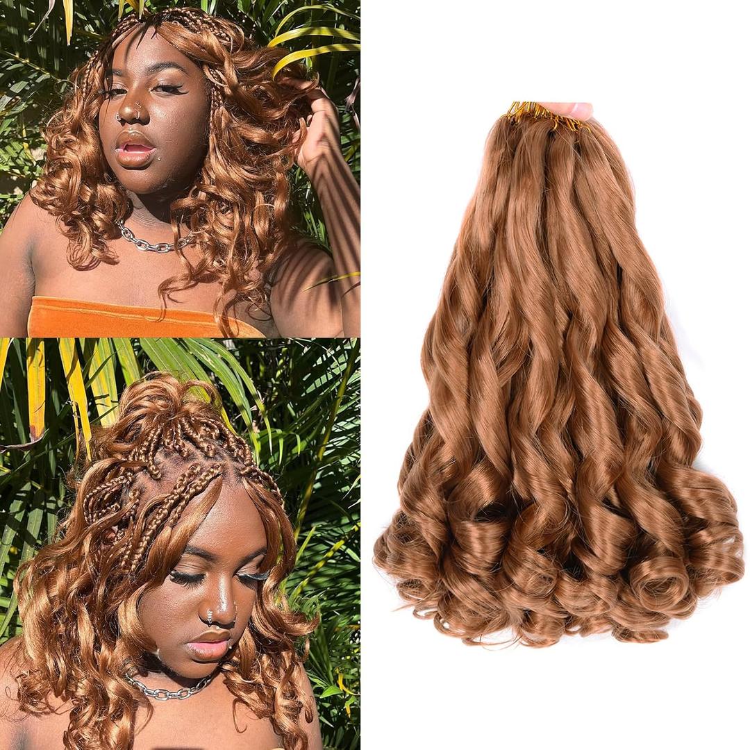 12 Inch French Curly Braiding Hair 30# Short French Curl Braiding Hair with Curly Ends Hair Extensions Braids Crochet Hair for Women (12 inch,8 packs,30#)
