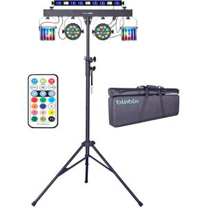 DJ Lights with Stand, 5 in 1 Party Lights DJ Disco Light for Parties Indoor, Sound Activated Mobile Stage Lighting System with DMX& Remote Control, Disco Ball Stage LED Par Light with Bag for Bar Gig