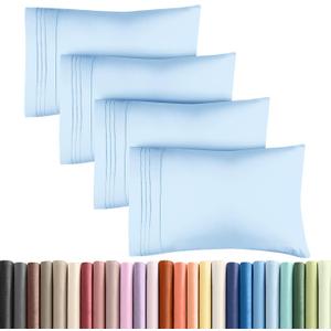 Queen Pillow Cases Set of 4 - Ultra Soft Hotel Quality Pillowcase Covers - Comfy, Cozy & Wrinkle Free - Shrink, Stain & Fade Resistant - Machine Washable Pillow Protectors - 4 Piece Set - Light Blue