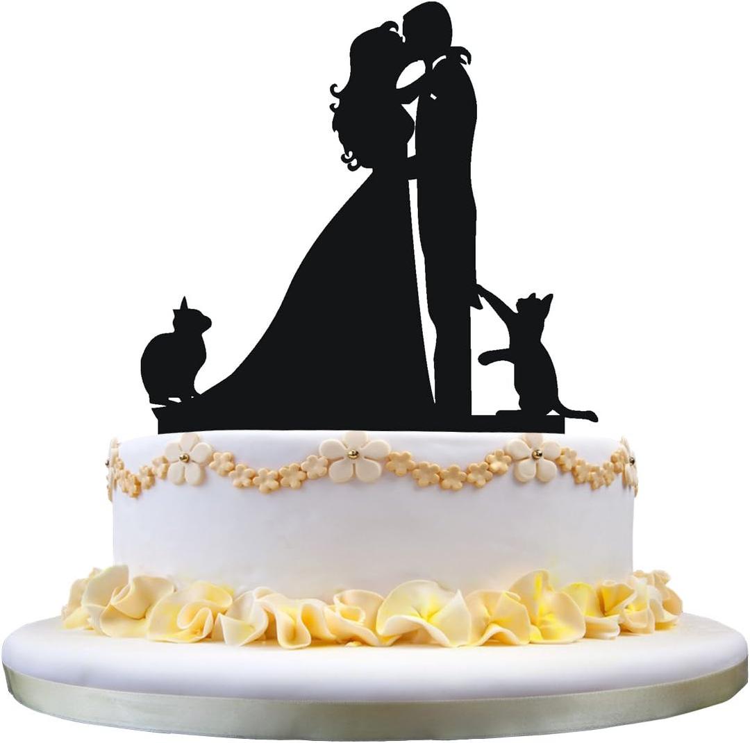 Wedding cake topper with two cats pet silhouette