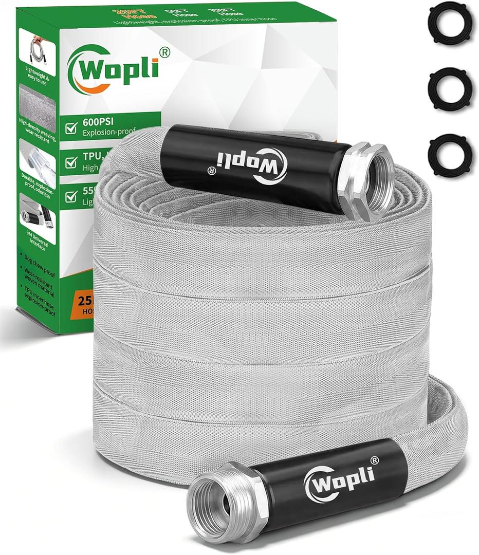 Garden Hose 50ft, Ultra-Light & Flexible Water Hose, Durable, All-Weather, Made of TPU-Drinking Water Safe, Easy to Store & Coil, Kink-Free, Camping, Car Wash, Yard, Garden and Home, Gray
