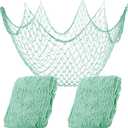 2 Pcs Fish Net Decorative 80 x 40 Inch, Wall Hanging Fishnet for Mermaid, Pirate, Nautical, Under The Sea Party Decorations, Ocean Nursery Themed Hawaii Beach Birthday Party Supplies(Aqua)