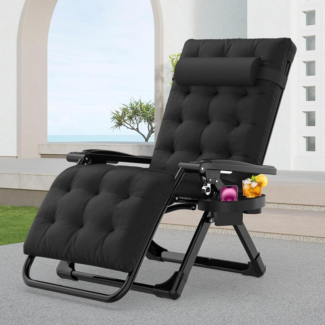 Suteck Zero Gravity Chair, Reclining Camping Lounge Chair with Aluminum Alloy Lock, Folding Patio Recliner w/Removable Pad, Adjustable Headrest and Side Tray for Outdoor Patio, Lawn, and Camping, 26 Inch