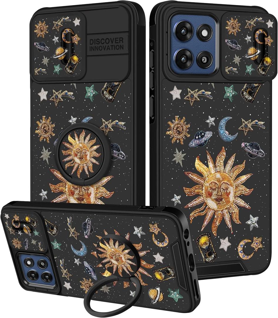 for Moto G Stylus 5G 2025/2026 Case - Women Girls Boys Cute Phone Cover Design Slide Camera Cover with Ring Stand Holder Cases for Motorola G Stylus 5G 2025/2026, Sun Universe