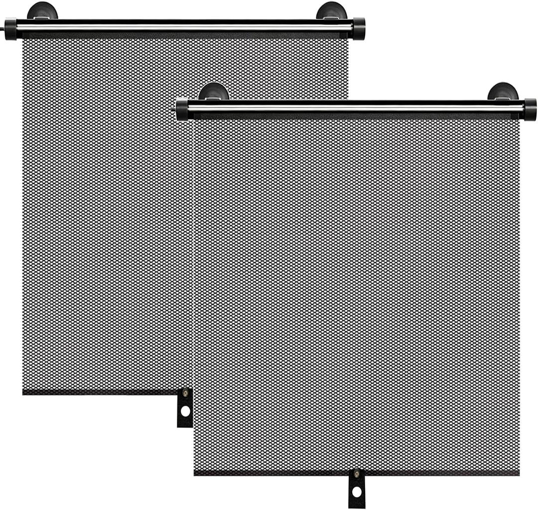 2 Pack Retractable Car Shades for Side Windows - Window Sun Shade for Car with Strong Suction Cups | Roller Shades UV Heat Block Sun Shade for Cars House Office Window (S:15.7"x17.1")