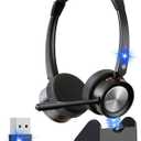 Wireless Bluetooth Headset with Microphone AI Noise Cancelling for Computer/PC/Laptop/Cellphone, Bluetooth Headphone with Mic Mute & Charging Base for Home Office/Call Center/Teams/Zoom, etc