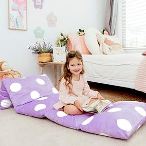 Butterfly Craze Floor Pillow Case, Mattress Bed Lounger Cover, Polka Purple, Queen Size - Cozy Seating Solution for Kids & Adults, Recliner Cushion, for Reading, TV Time (Pillow Not Included)