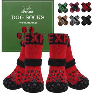 EXPAWLORER Anti Slip Dog Socks to Prevent Licking Paws, Dog Shoes for Cold Winter, Dog Booties for Hardwood Floors, Dog Boots & Paw Protectors with Grippers for Small Medium Large Senior Dogs Blue M