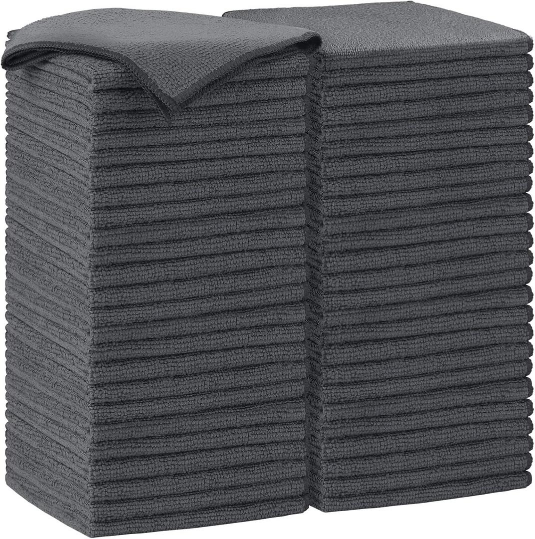 AIDEA Microfiber Cleaning Cloth-50PK, Soft Microfiber Towels for Cars, Absorbent Cleaning Rags, Lint-Free Streak-Free Wash Cloths for House, Kitchen, Window(12in.x12in), Grey