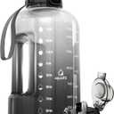AQUAFIT Half Gallon Water Bottle with Time Marker - Straw & Chug Lid - BPA Free Gym Water Bottle with Straw - Big Gallon Jug (Midnight Gray, 64 oz - 2in1 Lid)
