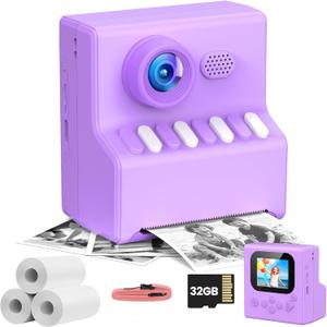Instant Cameras That Print Photos: HODDRCCN 48MP Kids Camera Instant Print -Toys Gifts for Girls Boys Aged 3-12 for Christmas Birthday Holiday - Portable Lanyard & 3 Rolls Printing Paper - Purple