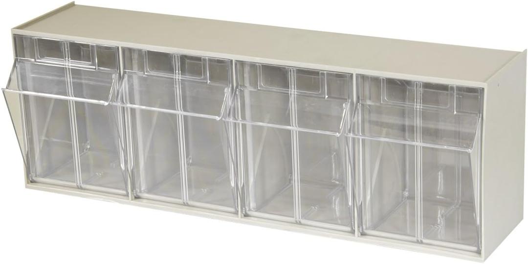 Akro-Mils 06704 TiltView Horizontal Plastic Organizer Storage System Cabinet with 4 Tilt Out Bins, (23-5/8-Inch Wide x 8-3/16-Inch High x 6-3/4-Inch Deep), Stone