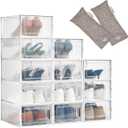 HomeBuddy Shoe Organizer for Closet - 12 Pack Shoe Boxes Clear Plastic Stackable Bins, Clear Shoe Boxes Stackable with Lids, Sneakers Storage Case, Zapateras Organizer for Shoes, Closet Shoe Organizer