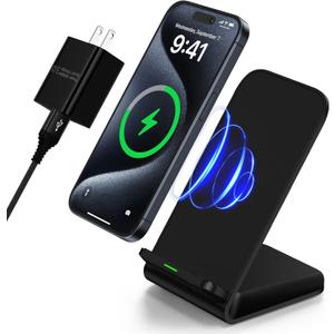 Samsung Wireless Charger Fast Charging Stand Desk Phone Charger Stand Android Charging Station for Samsung Galaxy S24 Ultra S24+ S24 S23 FE S22 S21 S20 S10 S9 S8,iPhone 15 Pro Max Plus 14 with Adapter (Black)