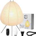 Noguchi Akari Rice Paper Lantern Lamp - Dimmable Japanese Table Lamp with Washi Paper Shade, Bulb Included - Japandi Bedside, Desk Light (Small)