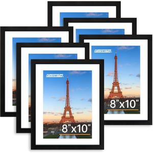 FIXSMITH 8x10 Picture Frame Set of 6, Photo Frame Bulk with HD Plexiglass, Display Pictures 5x7 with Mat or 8x10 Without Mat Multi Picture Frames Collage for Tabletop or Wall Display, Black