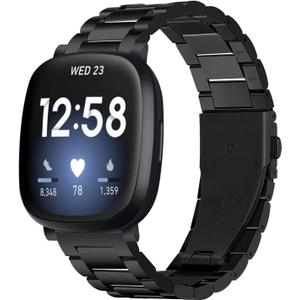 Stainless Steel Band Compatible with Fitbit Versa 4 / Fitbit Sense 2 / Fitbit Versa 3 / Fitbit Sense, Adjustable Metal Watch Bands BraceletsWristband Replacement for Women Men (Black)