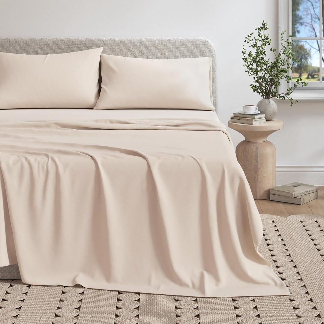 Great Bay Home Cotton Jersey Knit King Sheet Set - Ultra-Soft, Stretchy, Heathered Melange Bed Sheets - Cozy, Soft T-Shirt Sheet & Pillowcase Set (Oatmeal)
