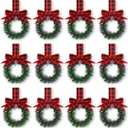 12 Pcs Christmas Kitchen Cabinet Wreaths with Ribbon 3.94 Inch Mini Christmas Wreath Small Kitchen Xmas Decor for Window Door(Red and Black,Stylish Style)