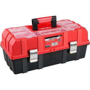 MAXPOWER 16-Inch Tool Box, Three-Layer Folding Plastic Storage Toolbox, Multi-Function Organizer with Tray and Dividers, Tools Box with Stainless Steel Lock