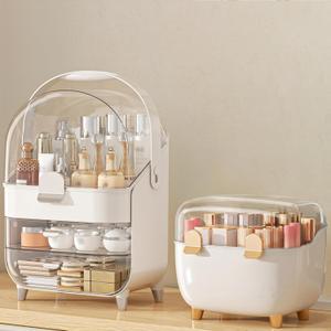 Makeup Organizer with Lipstick Holder, Skincare Organizers Storage Box Cosmetic Display Cases, Teen Girl Gifts Make up Organizers for Vanity, Dresser, Countertop, Bathroom(Silver)