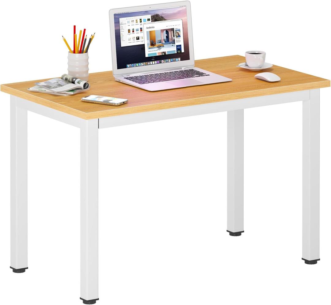 DlandHome 31.5 inches Small Computer Desk for Home Office Activity Table Writing Table for Small Spaces Study Table Student Laptop Desk Teak and White DND-AC3TW-8040,Teak + White