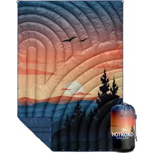 Camping Blanket,Lightweight Puffy Printed Camping Blanket Packable Outdoor Blanket for Camping,Traveling, Stadium, Hiking, Picnics (52x75", Sunset Birds)