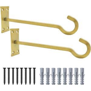 QIEGL 10inch Heavy Duty Plant Hangers Outdoor or Indoor Bird Feeder Hanger Shepherd Hooks 2pcs Gold Metal Wall Hook for Hanging Plant Bracket, Lantern, Flower Basket, Wind Chimes