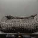 Faux Fur Orthopedic Dog Bed, Super Soft Large Dog Bed, Supportive Foam Bolster Pet Sofa with Waterproof Lining Cover, Washable U-Shaped Pet Couch with Anti-Slip Bottom Design, Grey XL 42x30x7 inch