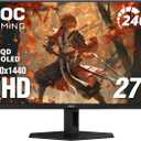 AOC 27" QD OLED Gaming Monitor, QHD 2560x1440, 240Hz, 0.03ms GtG, G-SYNC Compatible, HDR Ready, DisplayPort, HDMI, VESA Mountable, Console Gaming Ready, Q27GAZD