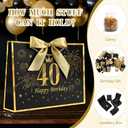 2 x YoungTree 40th Birthday Gift Bag with Tissue Papers and 1 Greeting Card Ribbon,Portable Paper Gift Bags with Handles,Black Gold Present Bags for 40th Birthday Decorations Supplies 12.6" x 9.8" x 4.3"