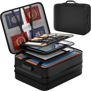 Nacial 5200 Fireproof Document Box with Lock, Expandable Document Organizer, Heat Insulated Fireproof Waterproof Box for File Storage, Portable Sturdy Handle for Important Documents Home Travel (Black)