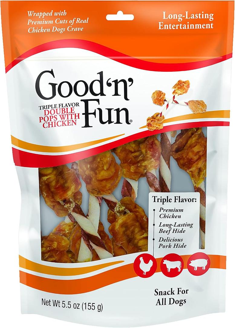 Good 'n' Fun Triple Flavor Double Pops with Chicken, Gourmet Dog Snacks, 5.5 Ounces (EXP 02/12/28)