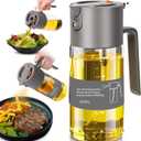 Oil Sprayer for Cooking, 2025 Large Advanced Olive Oil Dispenser Bottle,500ml/17oz Glass Olive Oil Sprayer,2 in 1 Even Spray with Portion Control for Kitchen, Air Fryer, Salad, BBQ - Gray
