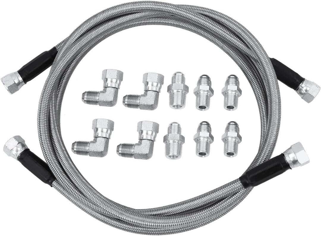 6AN 52 Transmission Cooler Hose Line Kit, Compatible with GM Chevy Ford GMC Buick Cadillac Cars and Trucks Replace#TH350 TH400 700R4 Stainless Steel Braided Lines