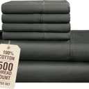 Casa Platino Queen Size Sheets, 6 Piece Silky Sateen Sheets with 500 Thread Count 100% Cotton, 15 Inch Deep Pocket Fitted Sheet for Queen Size Beds, Buttery Soft Feel and Everyday Comfort  Dark Grey