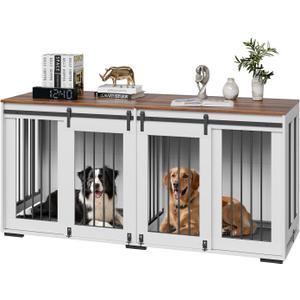 VEVOR 72"Dog Crate Furniture for 2 Dogs,Double Dog Crate Furniture with Double Sliding Doors,Large Dog Crate TV Stand with Removable Tray,Steel Frame Double Dog Crate for Small,Medium,Large Dogs White (70.9"L x 23.6"W x 33.9"H)