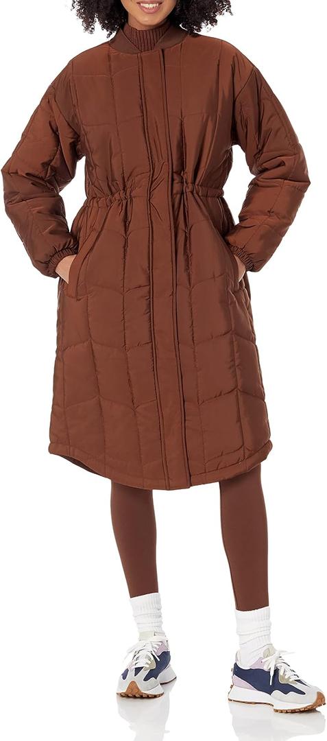 Essentials Women's Oversized Quilted Coat, Deep Brown, X-Large