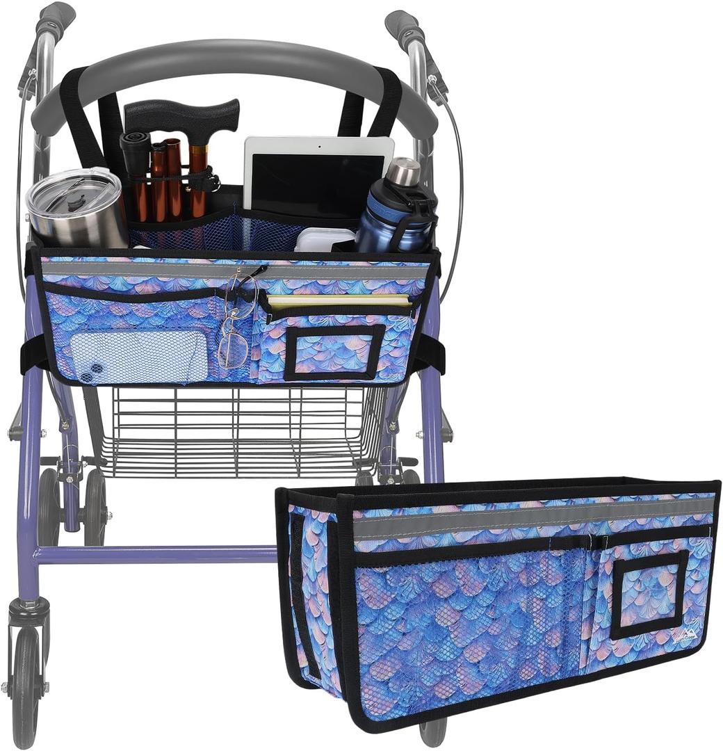 supregear Rollator Basket, Rollator Walker Bag w/Cup Holder, Foldable Rolling Walker Waterproof Storage Pouch with Big Capacity and Never Tipping Over, Easy to Use Accessories for Seniors, 15.75 x 7.28 x 5.71 inches