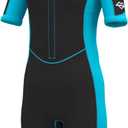 Hevto Kids Shorty Wetsuits Boys Girls Toddler Size 4T Year 2mm Neoprene Wet Suit Front Zip for Surfing Swimming SUP (K1S-Blue, 4)