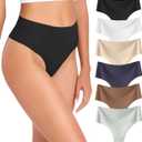 Wealurre Womens Underwear High Waisted Seamless Thongs for Women Breathable No Show Panties for Ladies 6 Pack (Large)