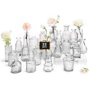RUCKAE Small Clear Bud Vases Bulk 22 Pack Mini Flower Glass Vases for Centerpiece Table Wedding Decorations Home Decor Party(Transparent)