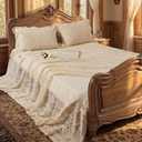 Tigeen Large Vintage Queen Bedding Set Crochet Linen Bedspread 94.5 x 110 Inches 1 Pcs Floral Beige Lace Blanket Light Blanket for Summer Bed Spread with 2 Pcs Pillowcases, Gifts for Woman