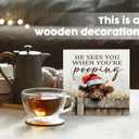 4 x Christmas Highland Cow Bathroom Decor Sign - Farmhouse Western Christmas Animal Bathroom Decor,Rustic Farm Animal He Sees You When You're Pooping Signs,Highland Cow Gifts for Women, 8x8 Inch Home