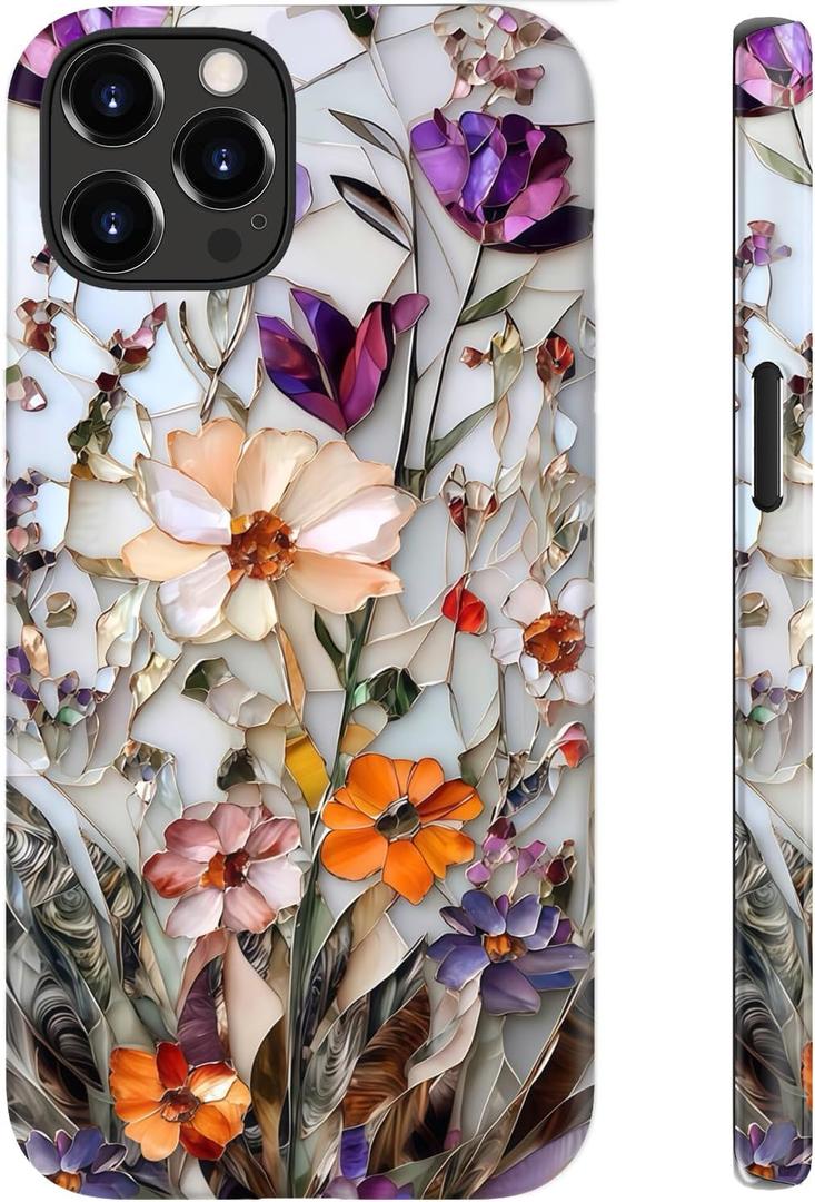 LUHOURI for iPhone 12 Pro Max Case,Wireless Charging Compatible,Dual-Layer - Soft Silicone Inner + Hard Outer Shell,Cute Wildflower Design,Protective Phone Cover for Women - Marble Pressed Flowers