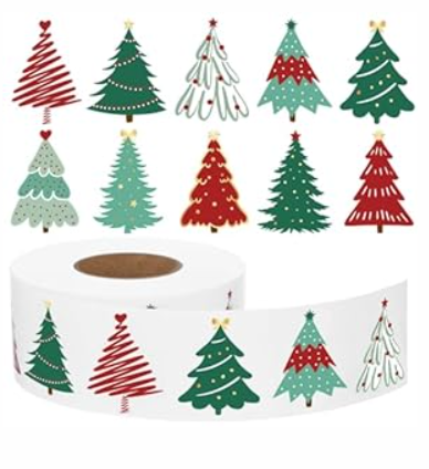 Tenare 1000 Pcs Christmas Tree Stickers Christmas Party Supplies Winter Xmas Roll Stickers Red Green Self Adhesive Label Tag for Holiday Presents Candy Bag Decor